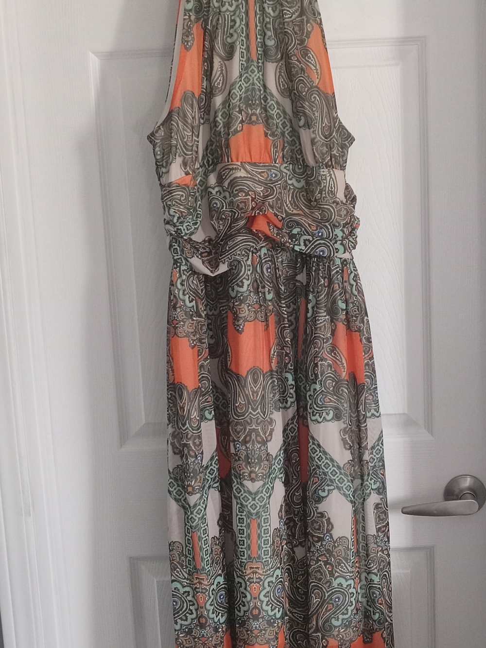 Halter Paisley Maxi Dress in Orange and Cream - Picture 1 of 2